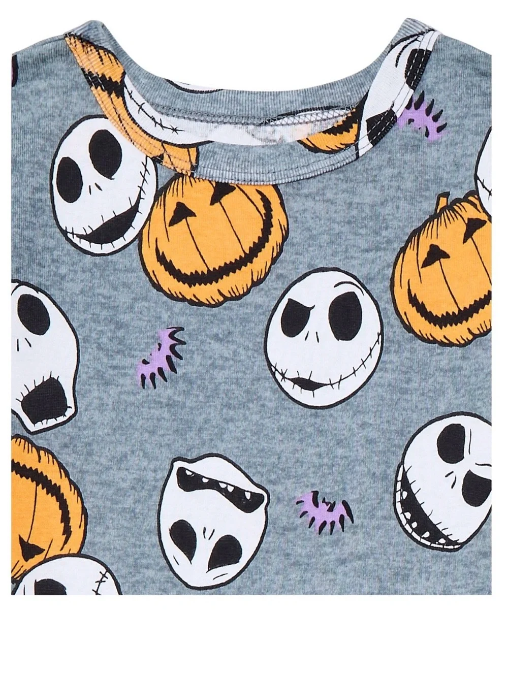 Disney Gray Halloween Pajama Set with Orange Pumpkins & White Skulls